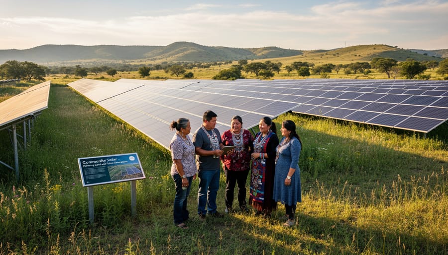 Aerial view of Indigenous-owned solar farm integrated into natural landscape