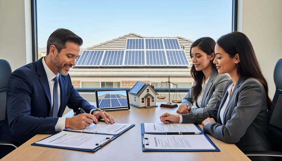 Professional handshake between homeowner and property buyer in modern home interior